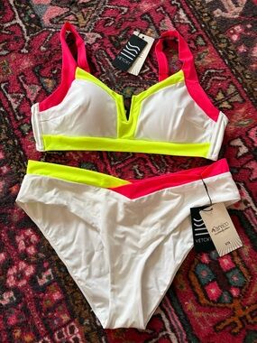 White Bikini with Neon Pink & Neon Yellow Trim
